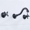 Black Wall-Mount Double-Handle Three-Hole Hot and Cold Basin Faucet for Traditional Bathrooms view 1