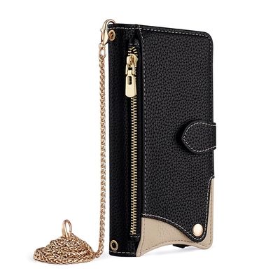Rfvzubemok Compatible with Redmi Note 3 Flip Kickstand Lanyard Zipper Wallet Phone Case, Black