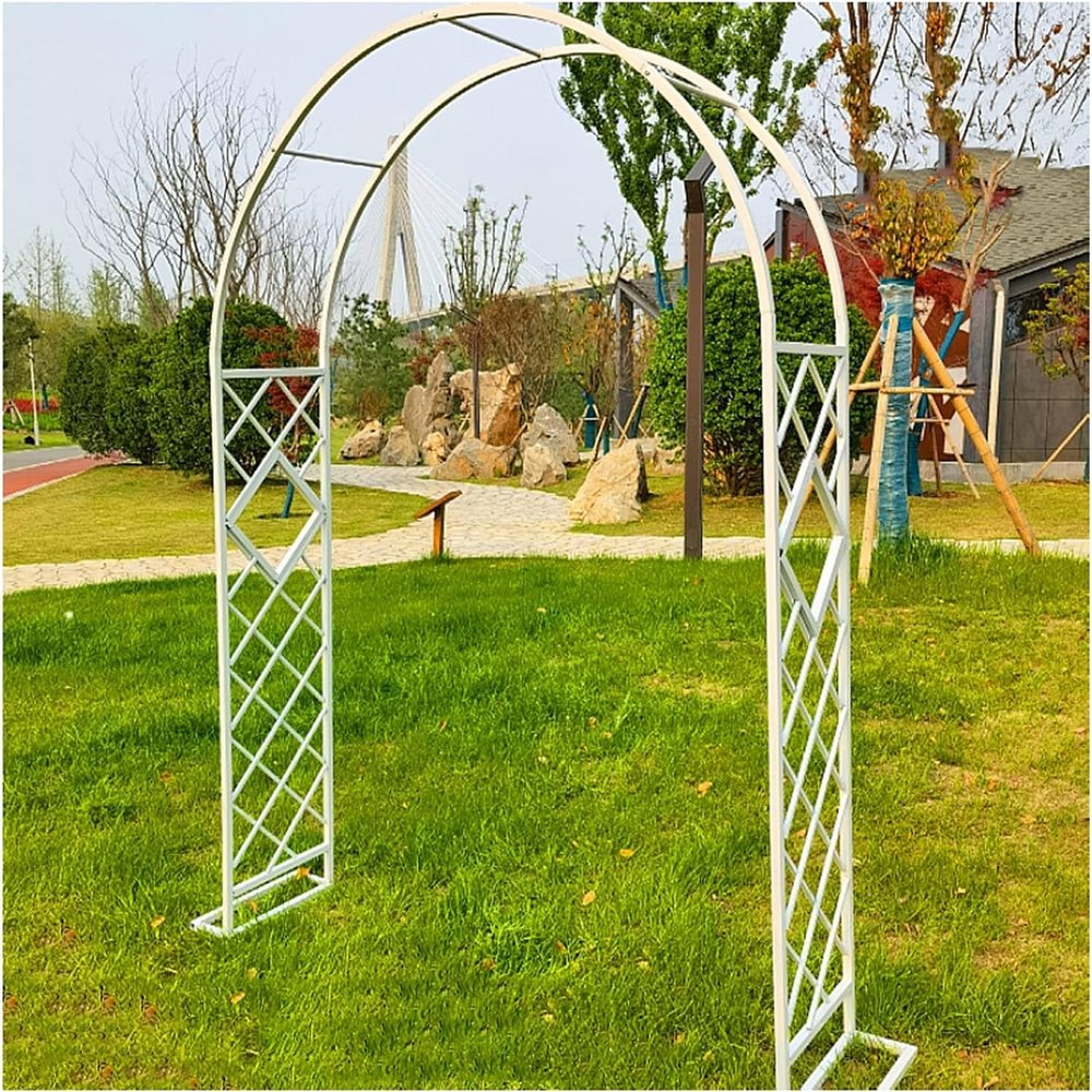Fitlin Heavy-Duty Galvanized Steel Garden Arch Trellis, White, W140 x H230 cm