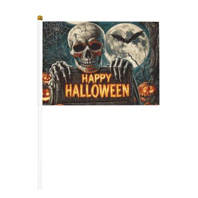 Halloween Skeleton Wooden Sign, Gothic Mini Hand Flags on Sticks, 10 Pieces