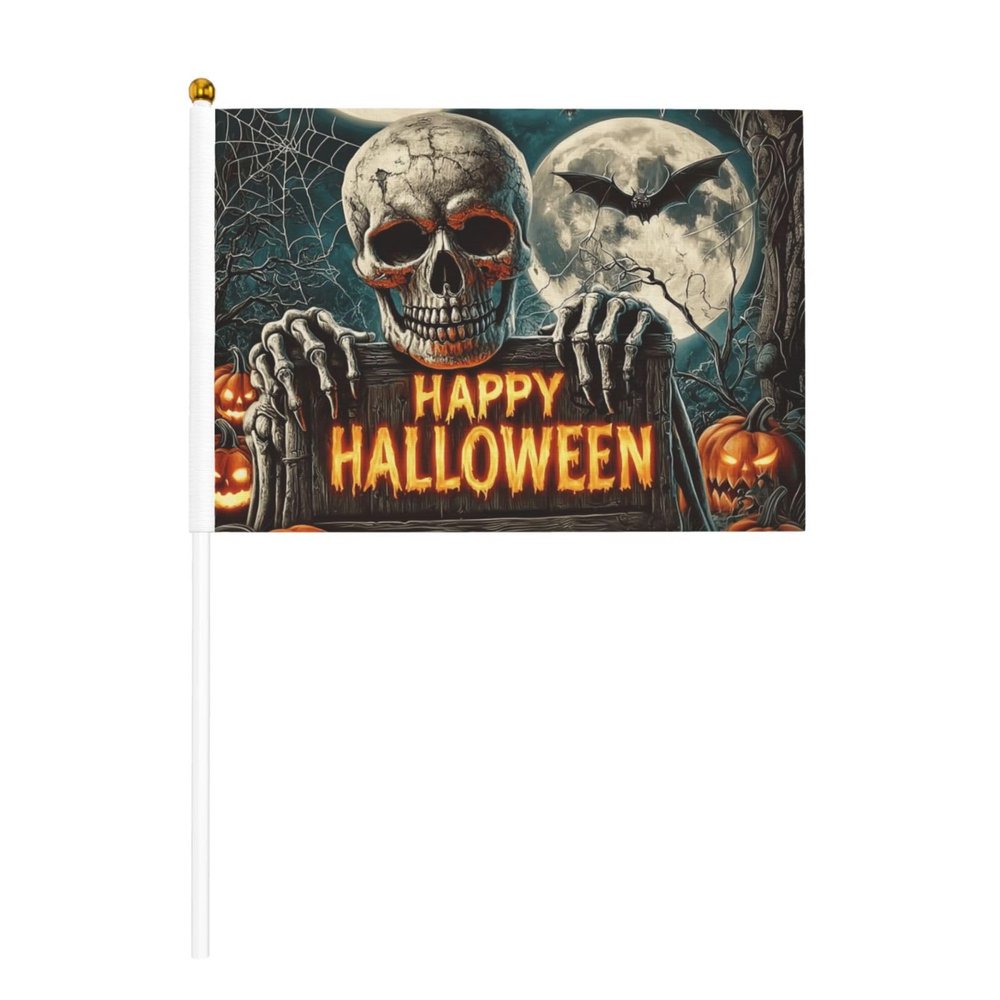 Halloween Skeleton Wooden Sign, Gothic Mini Hand Flags on Sticks, 10 Pieces