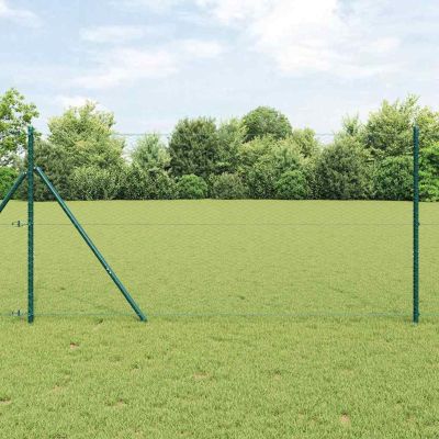 Gecheer Hexagonal Fence, Green, 1.6 x 100 m, Steel, with 13 Green Fence Posts, 32 mm, 210 cm, Galvanized Steel