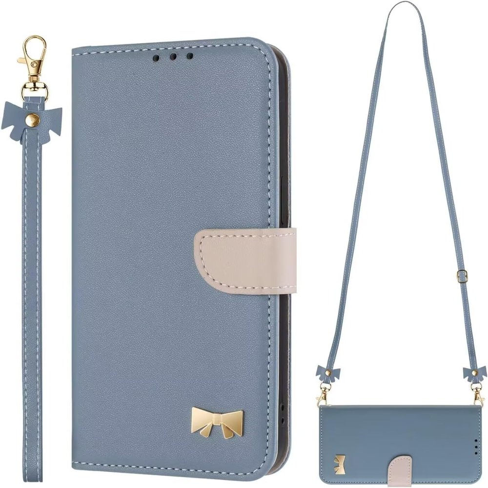GoodcAcy Armor Wallet Case with Detachable Strap for Motorola Moto G86 Power, Light Blue