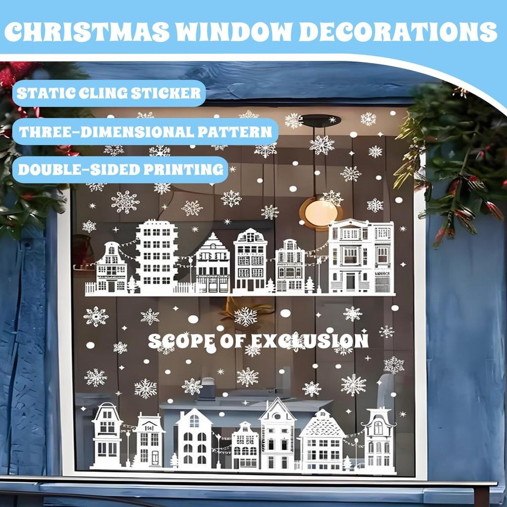 GAJUS 9-Sheet Christmas Window Stickers, Reusable Winter Decorations