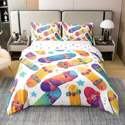Homewish Skateboard Cotton Duvet Cover Set, 200 x 200 cm, Graffiti Purple and Red