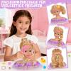 LumenVela Kids Styling Head Set, 66-Piece Washable Makeup and Hairstyling Doll Head with Accessories, Purple view 4