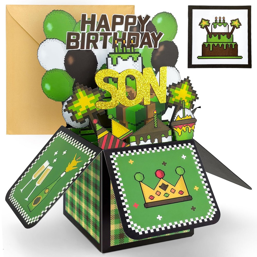 YianHien Birthday Card for Son, Pixel Gaming Pop-Up Card
