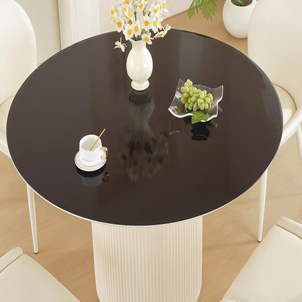Black Round Tablecloth, 1.5 mm Thick, Transparent PVC Table Cover