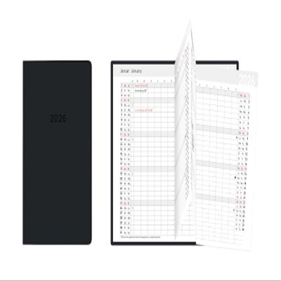 Idena 12050 Pocket Calendar 2026, Accordion-Fold, 8.7 x 15.3 cm, Black