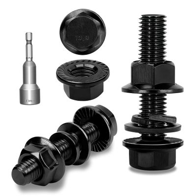 Ezitruz 8-Piece M10 x 40 mm Black Carbon Steel Hex Flange Bolt Set, DIN 6921