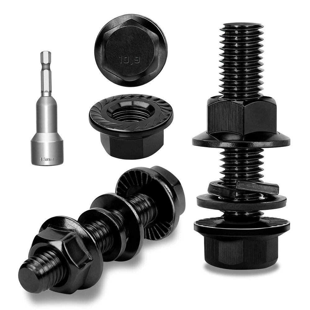 Ezitruz 8-Piece M10 x 40 mm Black Carbon Steel Hex Flange Bolt Set, DIN 6921