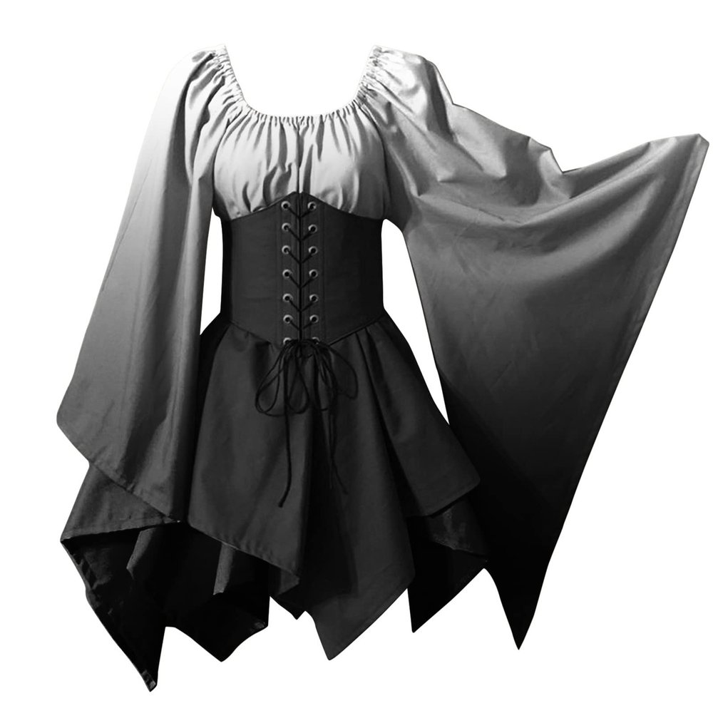 Nuqqichongtian Medieval Renaissance Dress for Women, White, XXL