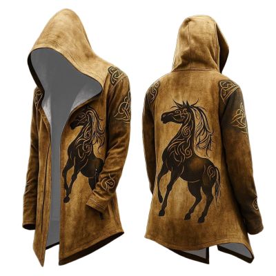 Men's Medieval Hooded Coat Halloween Costume with Blood-Splatter Print