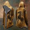 Men's Medieval Hooded Coat Halloween Costume with Blood-Splatter Print view 2