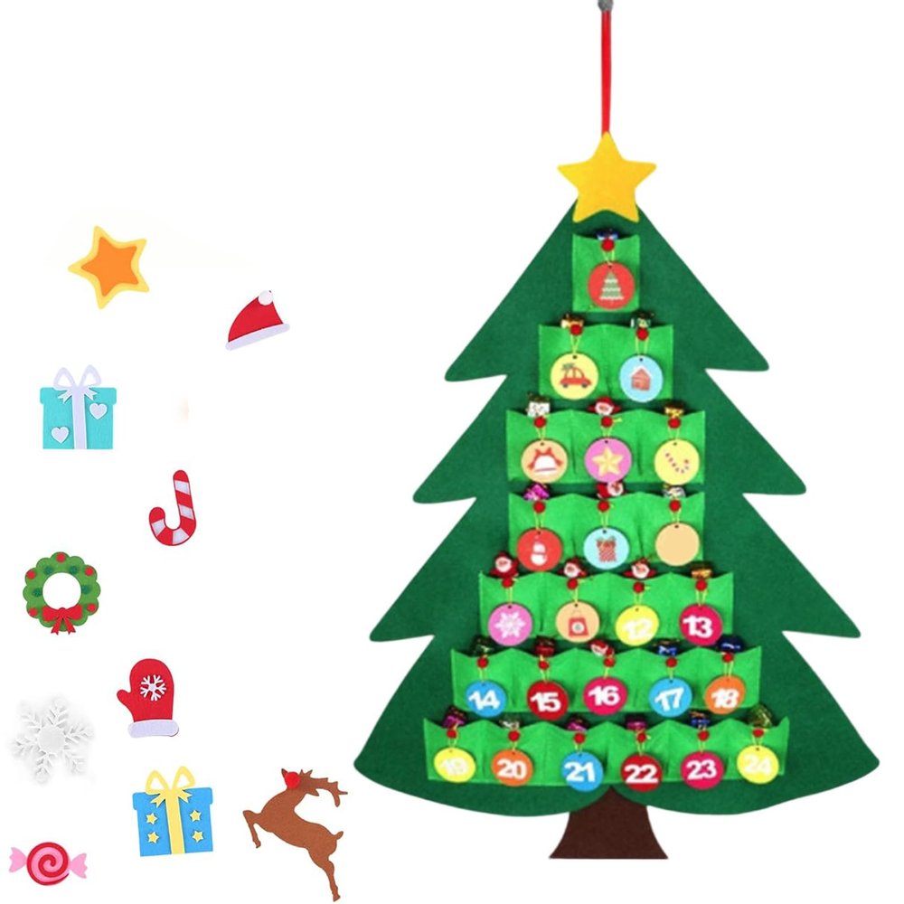 Felt Christmas Tree Ornament Set with Snowman, Removable Ornaments, Hanging Door and Wall Decor