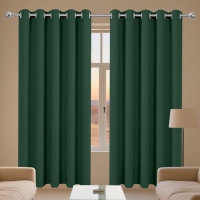 MEILIPA Blackout Curtain with Grommets, 230 x 110 cm, Soft, Opaque Thermal Curtain, Sound-Dampening, Washable, Dark Green