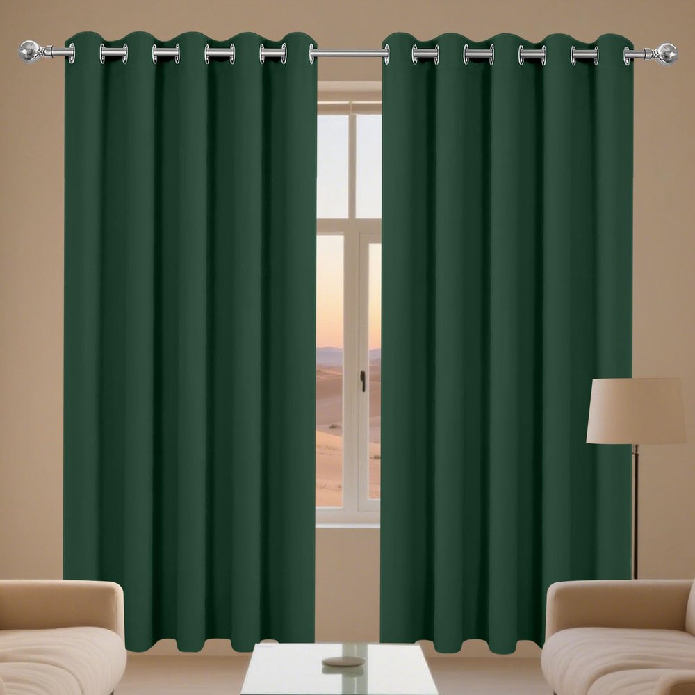 MEILIPA Blackout Curtain with Grommets, 230 x 110 cm, Soft, Opaque Thermal Curtain, Sound-Dampening, Washable, Dark Green