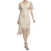 Generic Women's Long Evening Dress, 1920s V-Neck Flapper Dress with Short Sleeves and Fringe Hem view 1