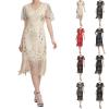 Generic Women's Long Evening Dress, 1920s V-Neck Flapper Dress with Short Sleeves and Fringe Hem view 2