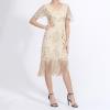 Generic Women's Long Evening Dress, 1920s V-Neck Flapper Dress with Short Sleeves and Fringe Hem view 3