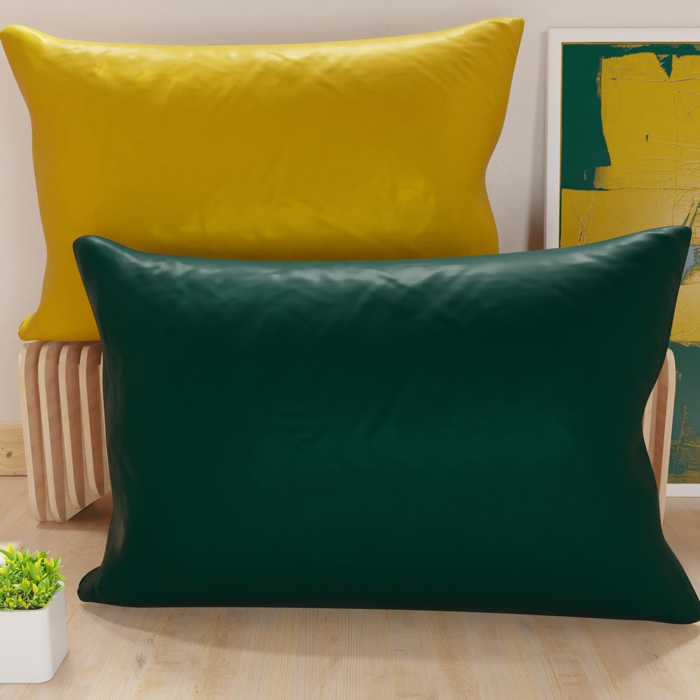 PETTI Artigiani Italiani Set of 2 Reversible Microfiber Pillow Covers, 24 x 16 in, Emerald Green/Ochre Yellow