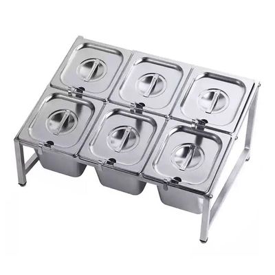 Pizza Topping Station, 304 Stainless Steel Ingredient Containers with Lids (N)