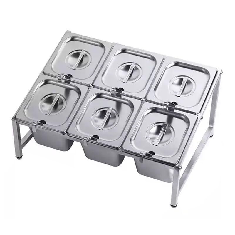 Pizza Topping Station, 304 Stainless Steel Ingredient Containers with Lids (N)