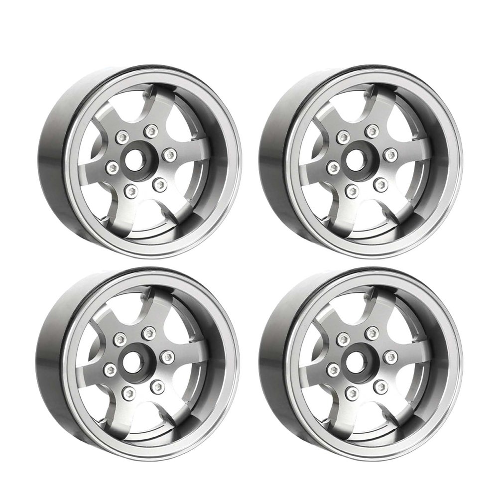 KEEDA 1.55-Inch Beadlock Wheels, Adjustable +2.8 mm / -4.4 mm Offset, 6-Spoke Gray, for 1/10 and 1/12 Crawlers