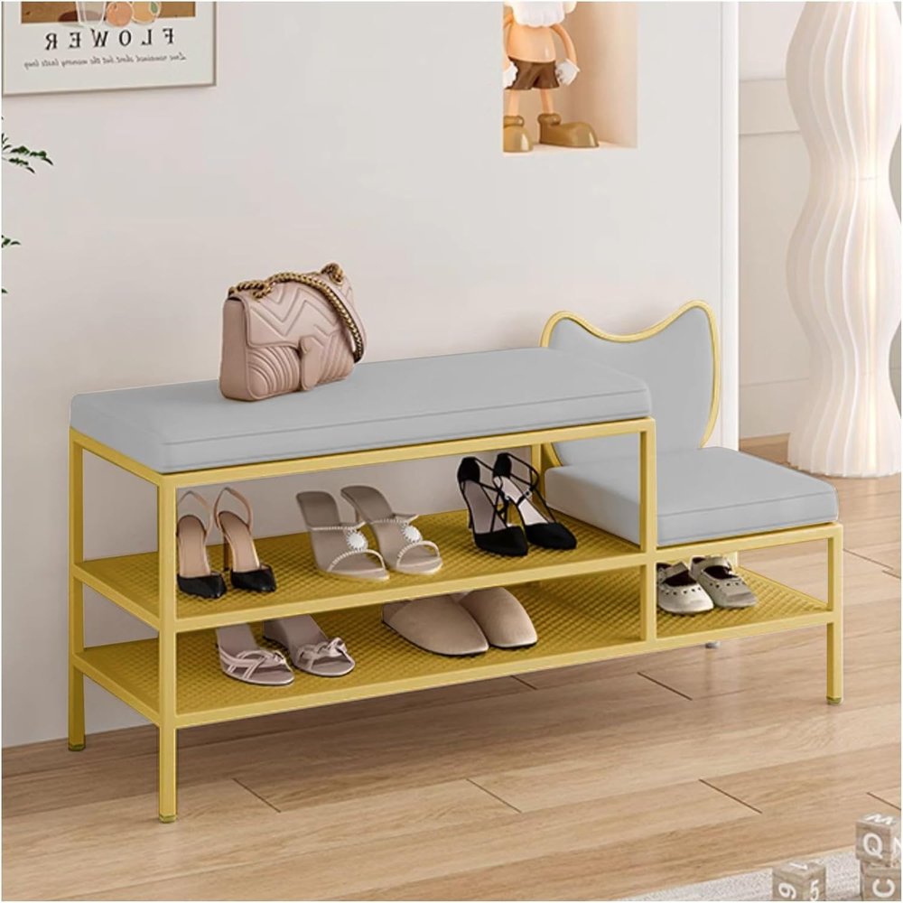 Shoe Storage Bench with Seat and Open Shelving