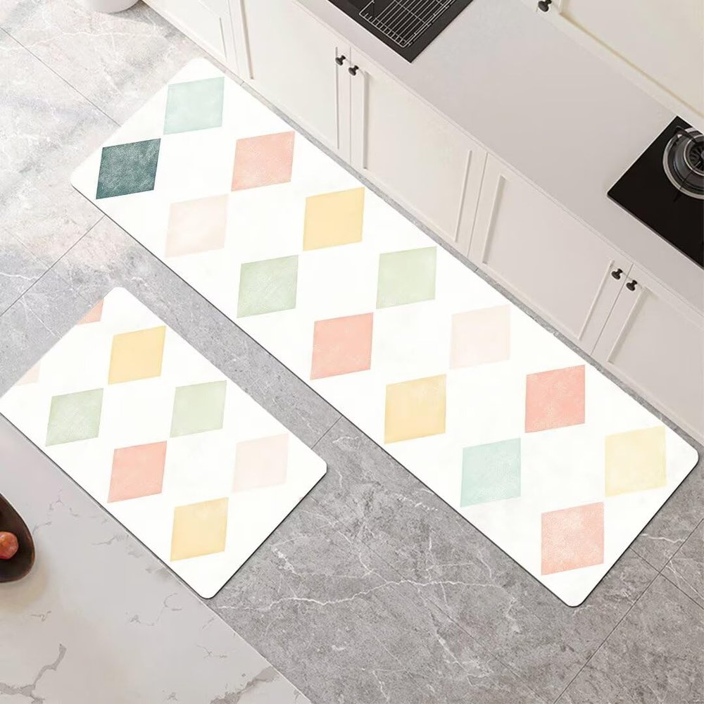 Kitchen Rugs Set of 2, Non-Slip Cream Kitchen Runner Mats, Washable, 60 x 90 cm + 60 x 180 cm
