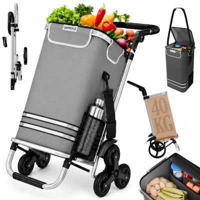 24MOVE Alegre Folding Shopping Trolley with 55 L Cooler Compartment, 3-in-1 Trolley, Hand Truck and Bag, Holds up to 40 kg, Gray