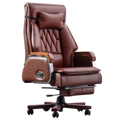 Brown PU Leather Desk Chair with High Backrest