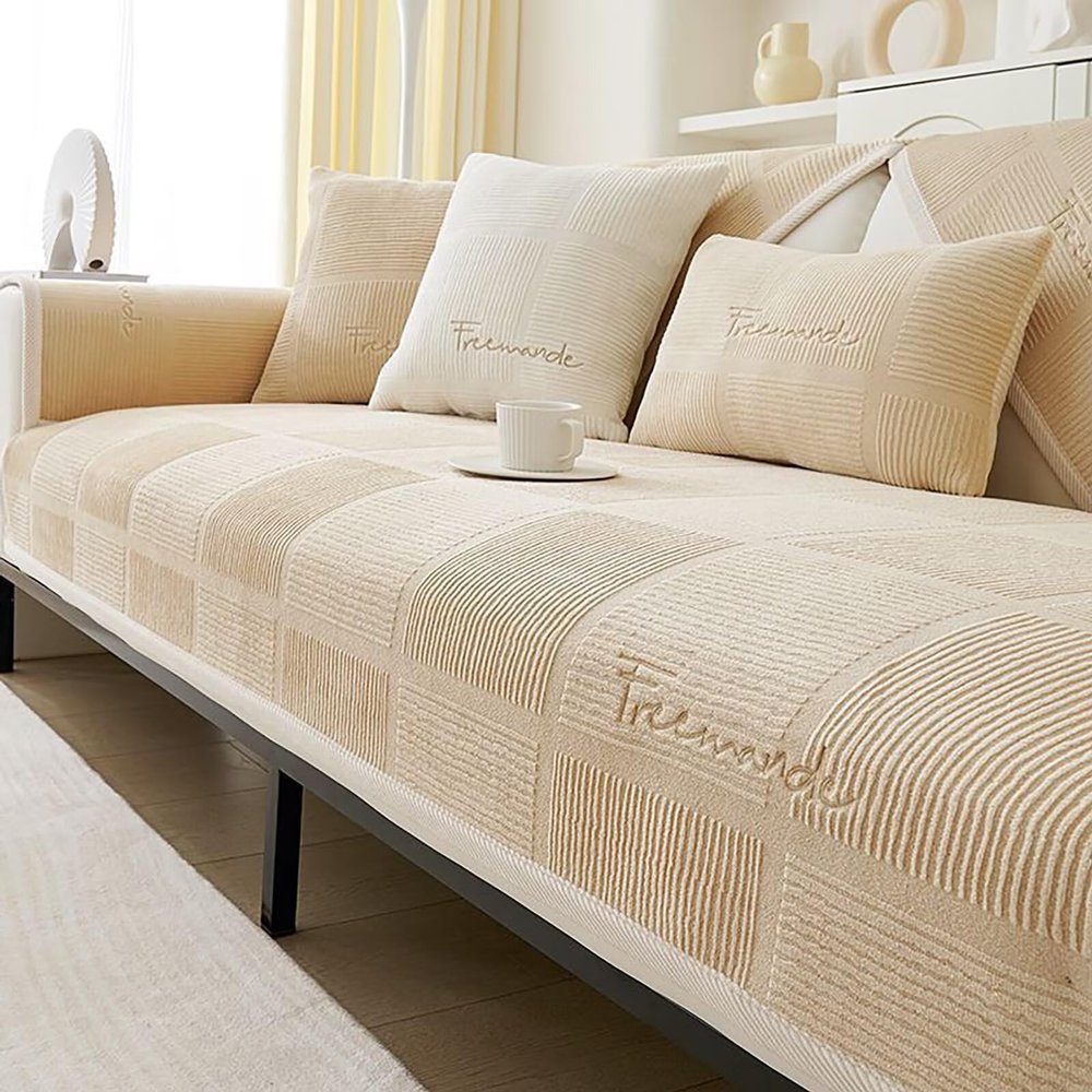 VFDC 1–4 Seater Sofa Throw, Corduroy Sofa Cover, Light Coffee, 90 × 160 cm