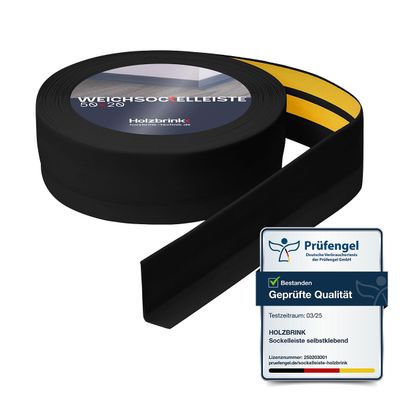HOLZBRINK Self-Adhesive Flexible PVC Baseboard 50 x 20 mm, 75 m (3 x 25 m), Black