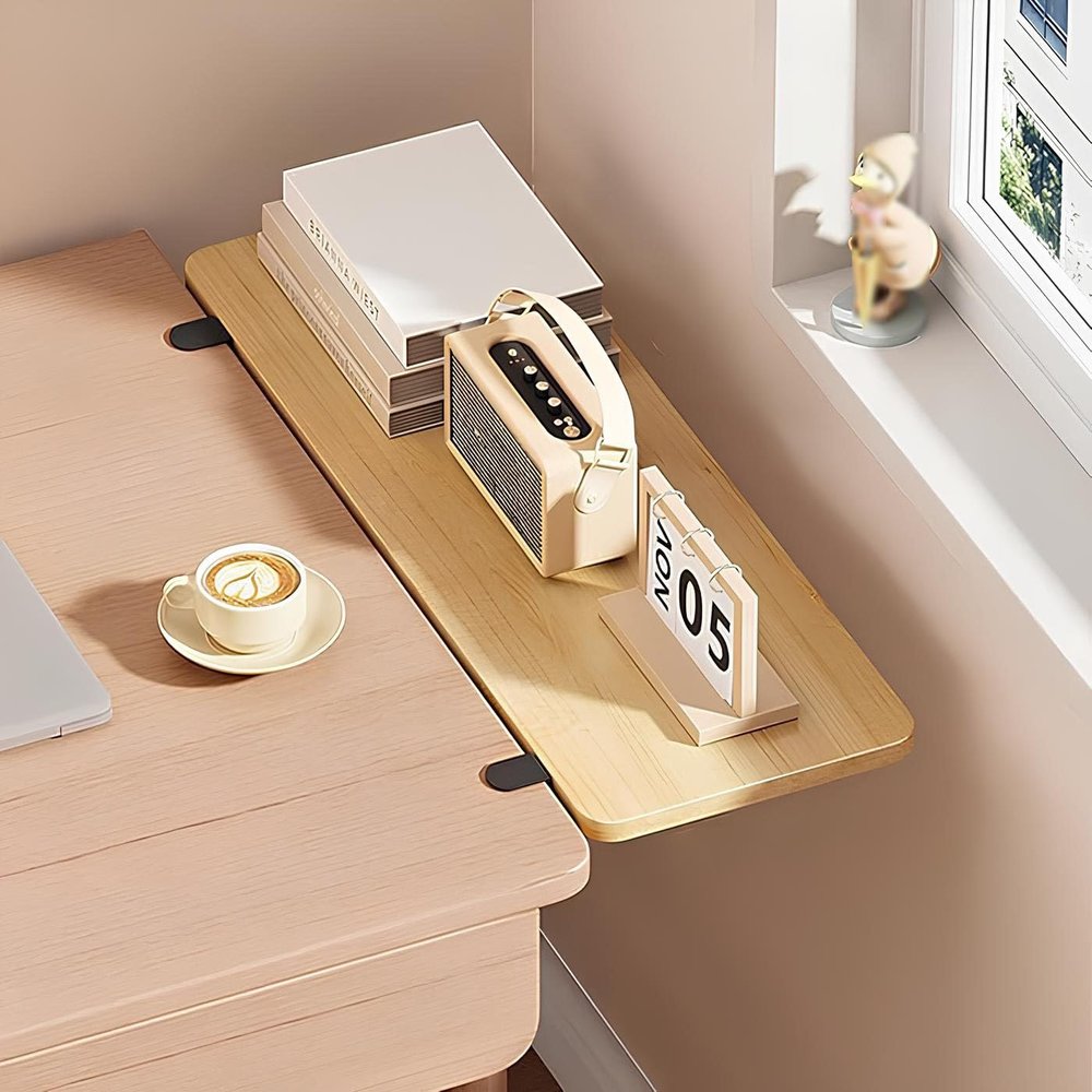 Folding Desk Extension Board with Keyboard Tray, Natural Wood, 60 x 20 cm