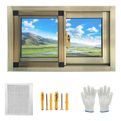 Flush-Mounted Shed Window, 50–100 B Chicken Coop Window with Tempered Glass and Screen, Sliding Window for Shed, Chicken Coop, Playhouse and Garage (Champagne, 76 x 40 cm)