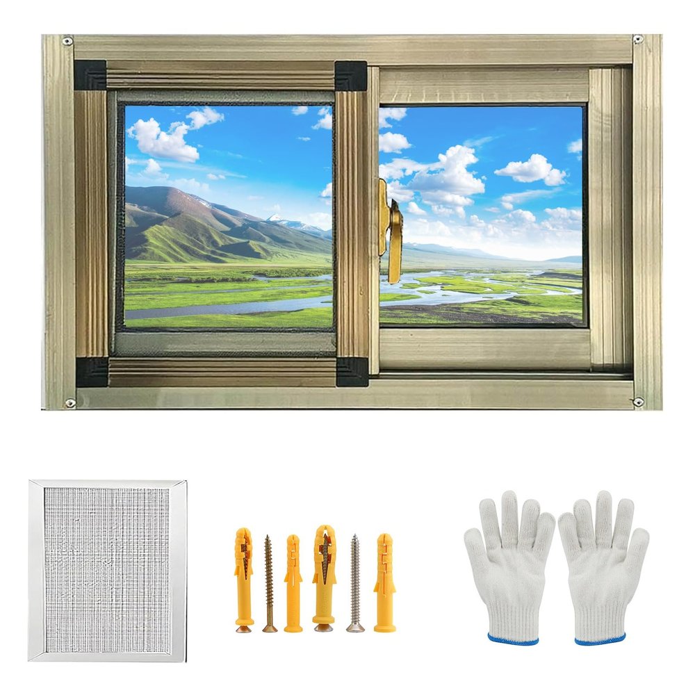 Flush-Mounted Shed Window, 50–100 B Chicken Coop Window with Tempered Glass and Screen, Sliding Window for Shed, Chicken Coop, Playhouse and Garage (Champagne, 76 x 40 cm)