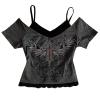Women's Emo Grunge Vintage Y2K Crop Top with Cross Print view 1