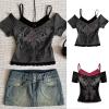 Women's Emo Grunge Vintage Y2K Crop Top with Cross Print view 2