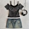 Women's Emo Grunge Vintage Y2K Crop Top with Cross Print view 3