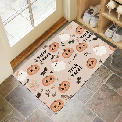 Halloween Indoor Doormat, Machine Washable, Beige Pumpkins & Ghosts