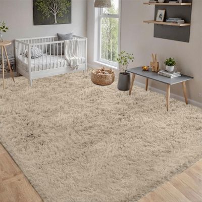 CHENMIAO Beige Shaggy Area Rug, 80 x 280 cm