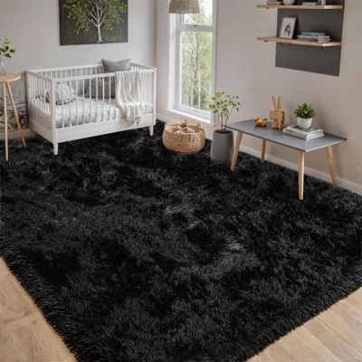 CHENMIAO Shaggy Area Rug 60 x 250 cm, Soft Long-Pile Rug with Non-Slip Backing, Black