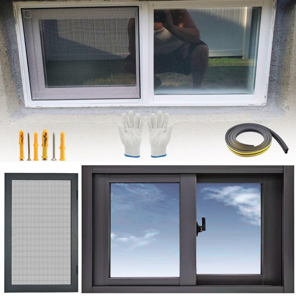 Sliding Window with Tempered Glass and Removable Screen, Dark Gray, 89 x 20 cm