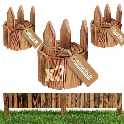 BOGATECO 3-Piece Set Wooden Roll Border, 10 cm High x 112 cm Long, Flamed Finish