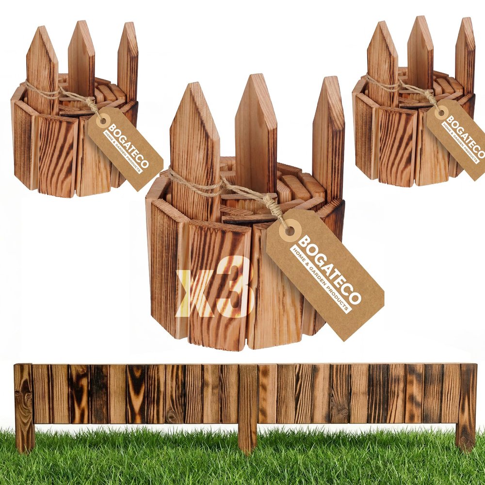 BOGATECO 3-Piece Set Wooden Roll Border, 10 cm High x 112 cm Long, Flamed Finish