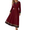 Women's Linen Dress, Viking Freya Costume, Hand-Embroidered, Medieval Long-Sleeve Dress with Cotton Trim, Red, X-Large view 1