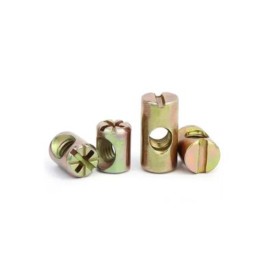 M6/M8 Hammer-In Barrel Nuts, Zinc-Plated, Horizontal-Hole Furniture Nuts (M6 × 15 mm, 10-Pack)