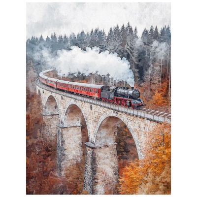 Paint by Numbers for Adults, Train and Bridge Canvas Kit, 40 x 55 cm, 8YH-4014