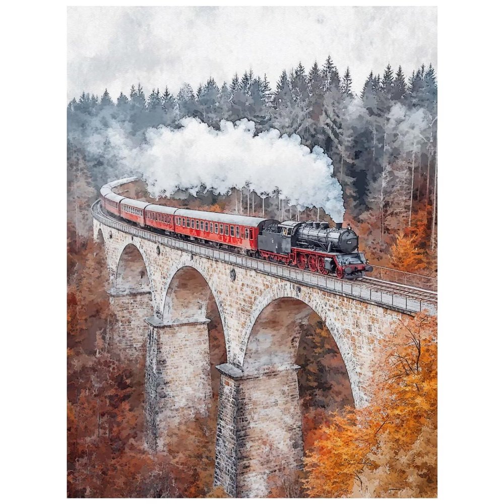 Paint by Numbers for Adults, Train and Bridge Canvas Kit, 40 x 55 cm, 8YH-4014